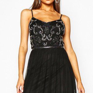 New Beaded Black Midi Dress - S